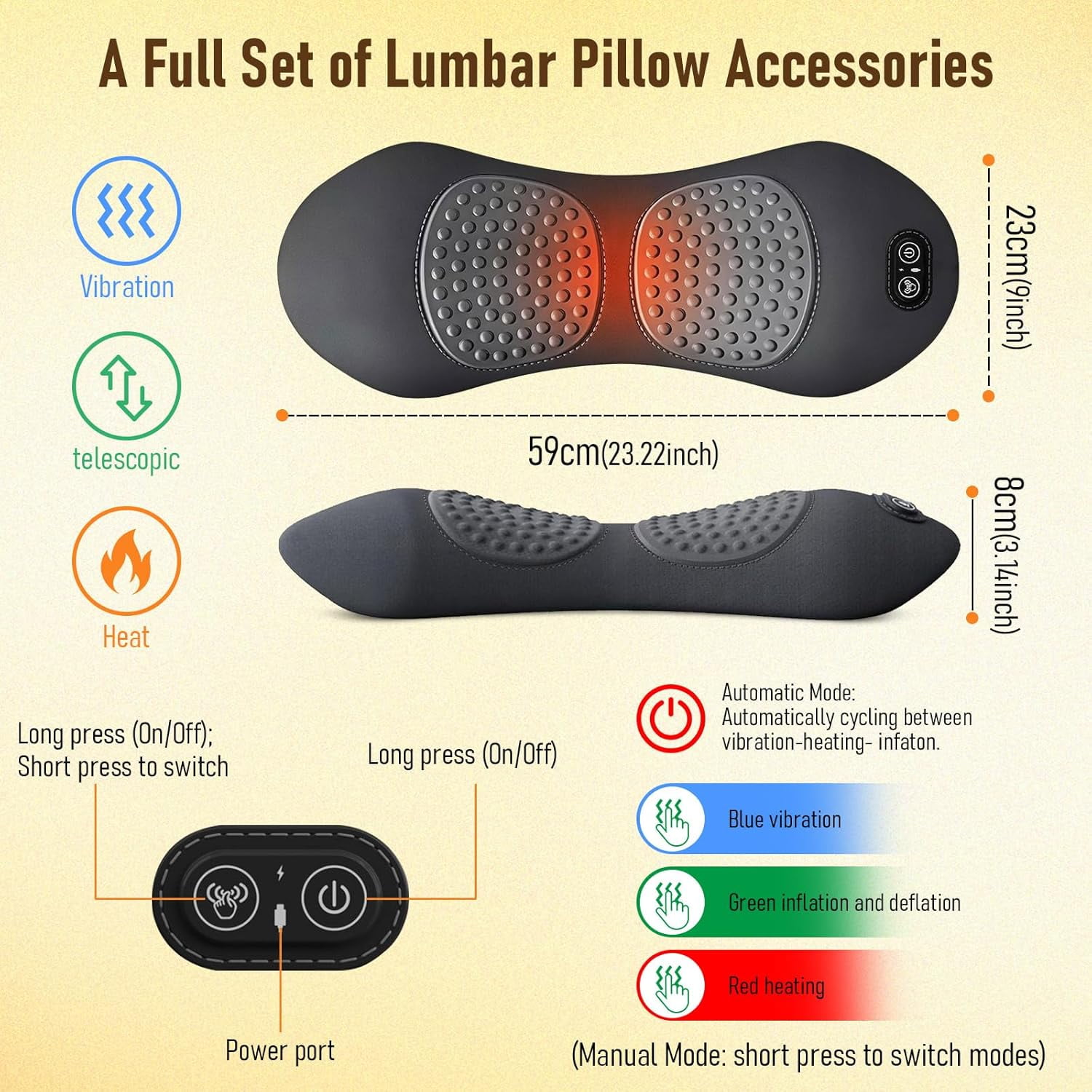 3 in 1 Back Massager, Ergonomic Wedge Cushion with Traction, Vibration & Heat for Neck, Shoulder, Backs Pain Relief, Gifts for Women Men - Image 5