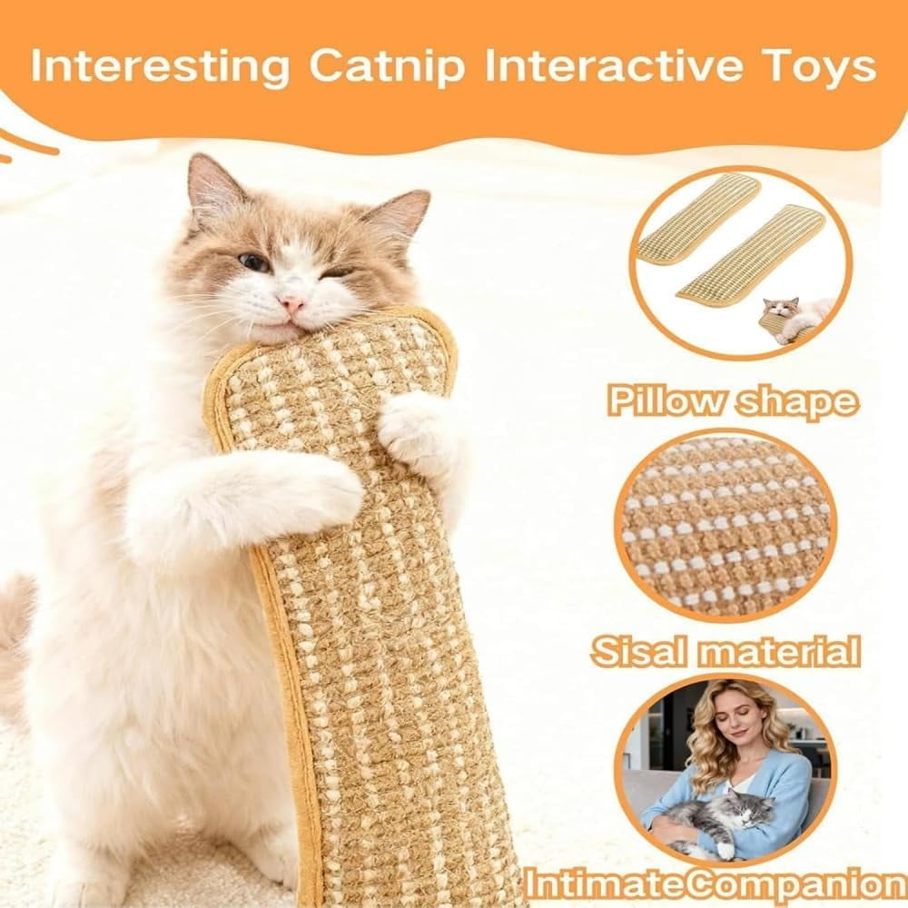 Natural Sisal Catnip Kicker Pillow, Interactive Dental Chew Toy with Organic 8000mg Herbal Blend for Indoor Scratching, Teething & Play - Image 3