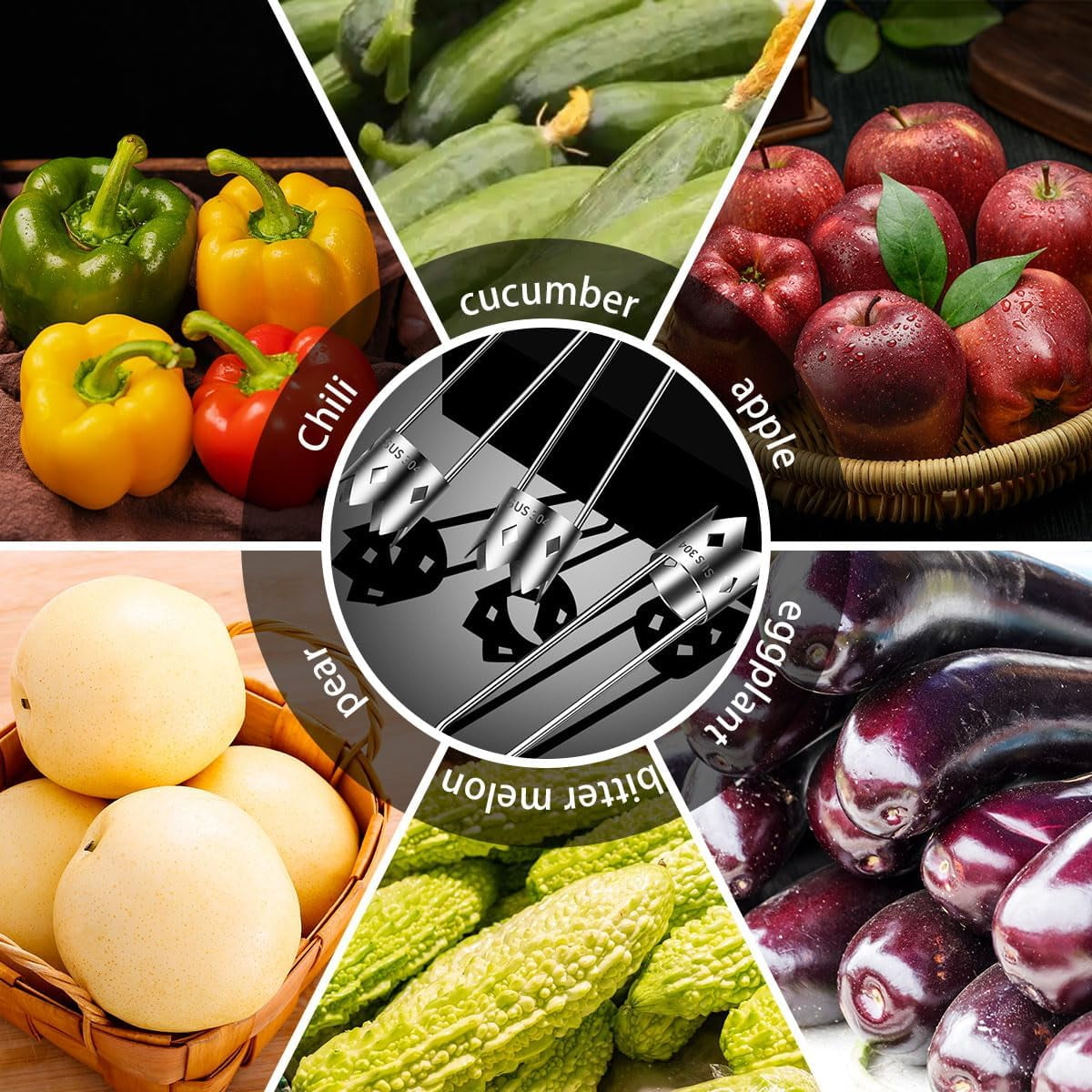 Stainless Steel Corer, 6.3In Multifunction Red Bell Pepper Seed Corer Remover Tool, 304 Rust Vegetable & Apple Core Seed Remover for Apples, Kitchen Gadgets. - Image 2