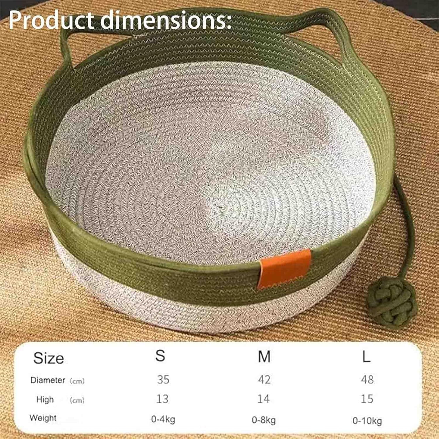 Basket for Cats with Durable Cotton Rope Weave, Handwoven Foldable Round Pet Bed with Teasing Ball, All-Season Indoor Comfort, Easy to Clean. - Image 6