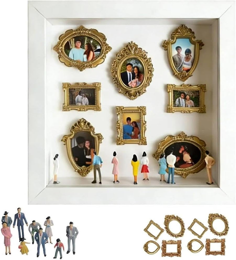 DIY Mini Museum Silhouette Box, 9.8” Creative Memory Display Shadow Box Frame Kit with Gold Mini Frames & Figurines for Valentine's Day Gift - Image 3