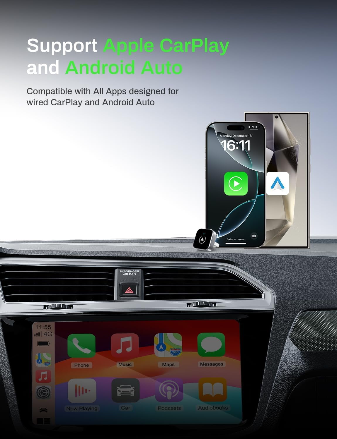 Wireless CarPlay Adapter for iPhone/Android, 2-in-1 2026 Upgrade Dongle Converts Wired to Wireless with Fast Stable Plug-and-Play Connection - Image 6