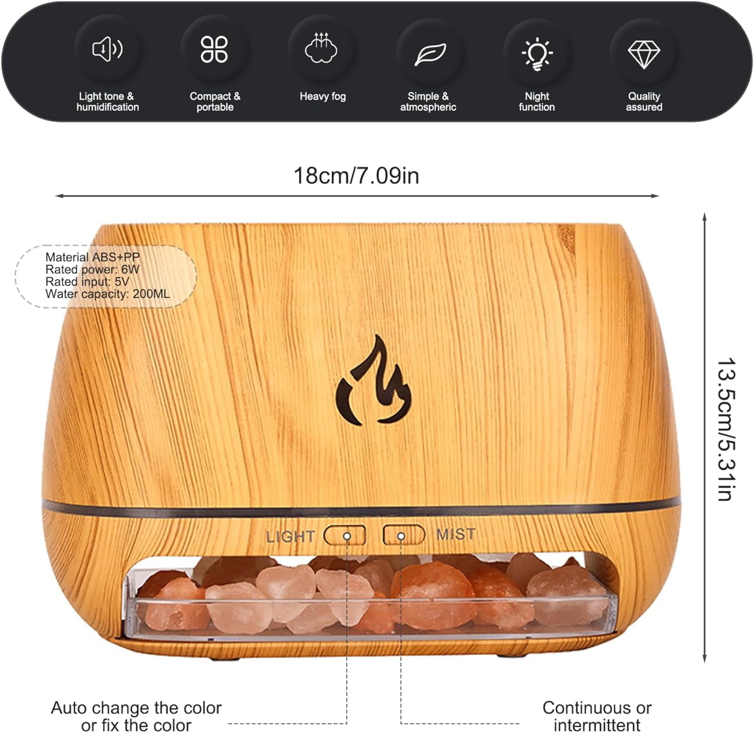 3-in-1 Ultrasonic Essential Oil, 6.76OZ Simulation Flame Humidifier with Colorful Light & Auto Shut-Off, Wood Grain Aroma Diffuser for Bedroom, Office, Home. - Image 3