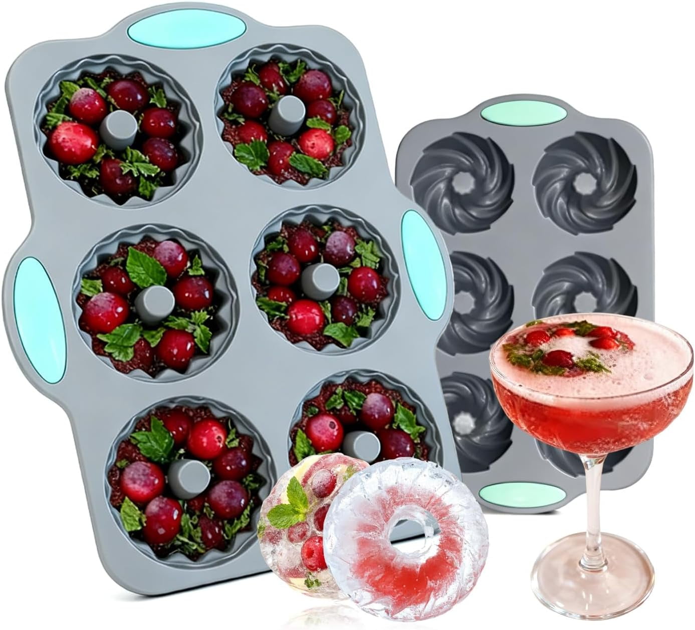 Wreath Ice Mold, 2026 New Flexible Silicone Christmas Wreath Ice Cube Tray Set with Snowflake Mold for DIY Holiday Cocktails, Whiskey & Seasonal Crafts