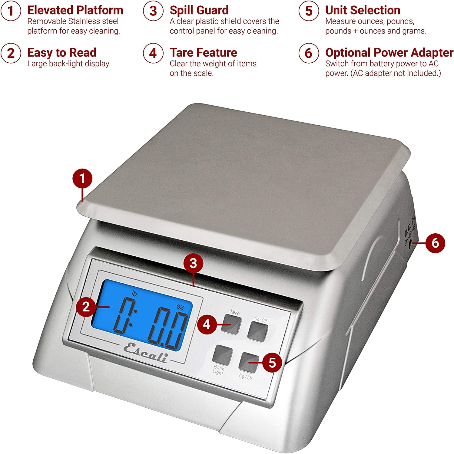 Alimento 136DK Digital Kitchen Scale with Stainless Steel Platform and LCD Display for Baking Cooking