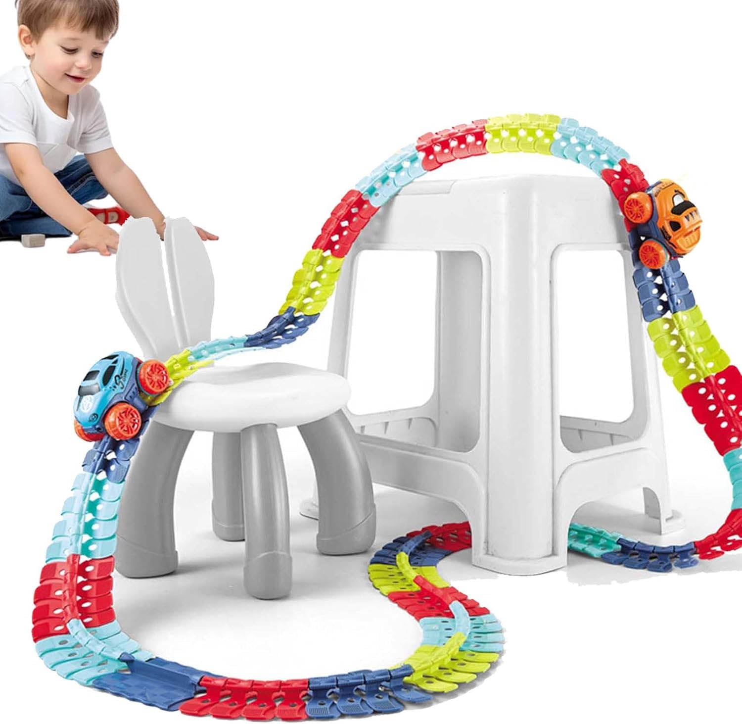 Anti Gravity Race Track with Car, 360° Electric Climbing Car Race Track with Multicolor Glow in The Dark Lights, Flexible Gravity Defying Race Car Track Set