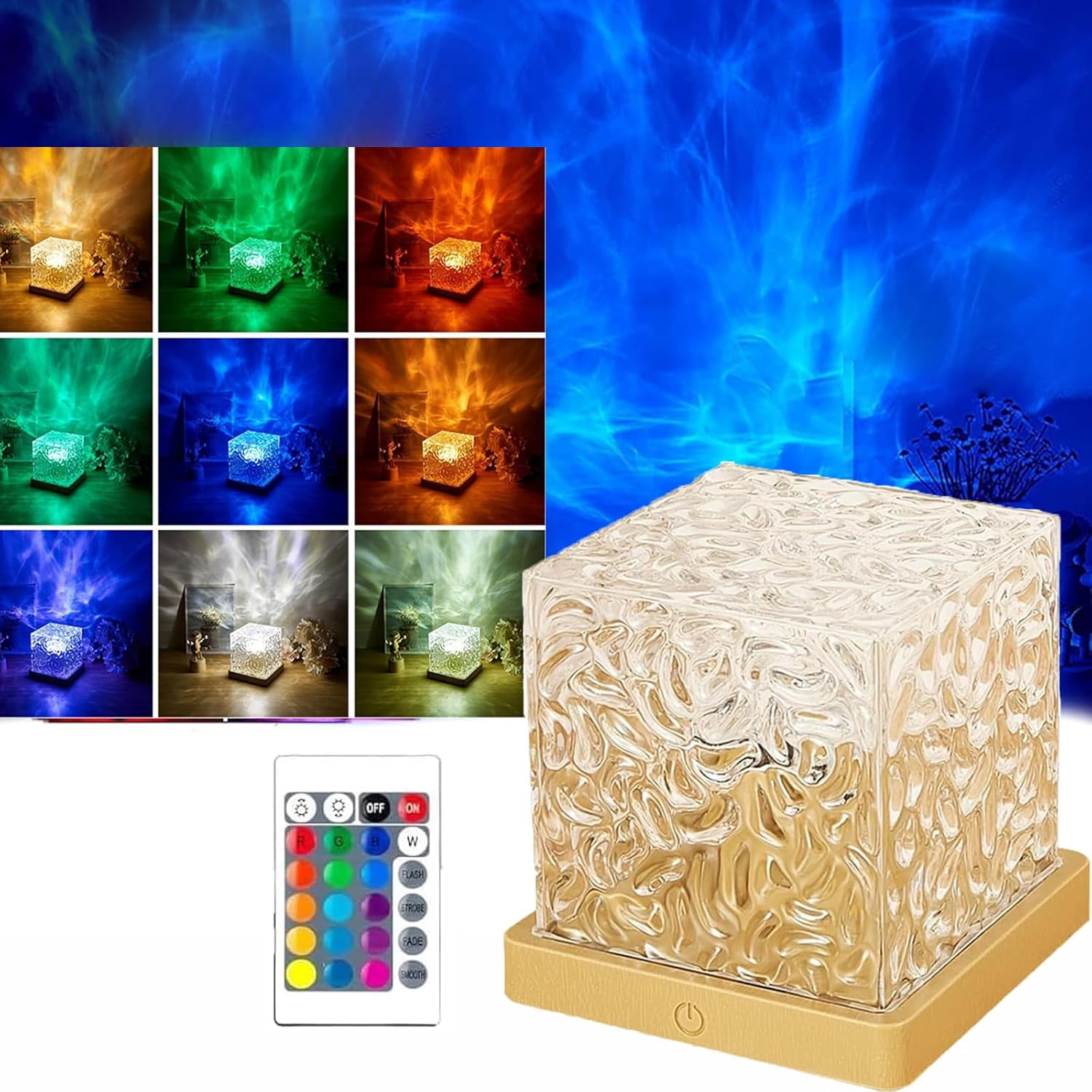 Aurora Borealis Night Light Projector，16-color dream cube light with dynamic wave effect, ocean-themed ambient light, comes with remote control, suitable for bedroom and classroom decoration