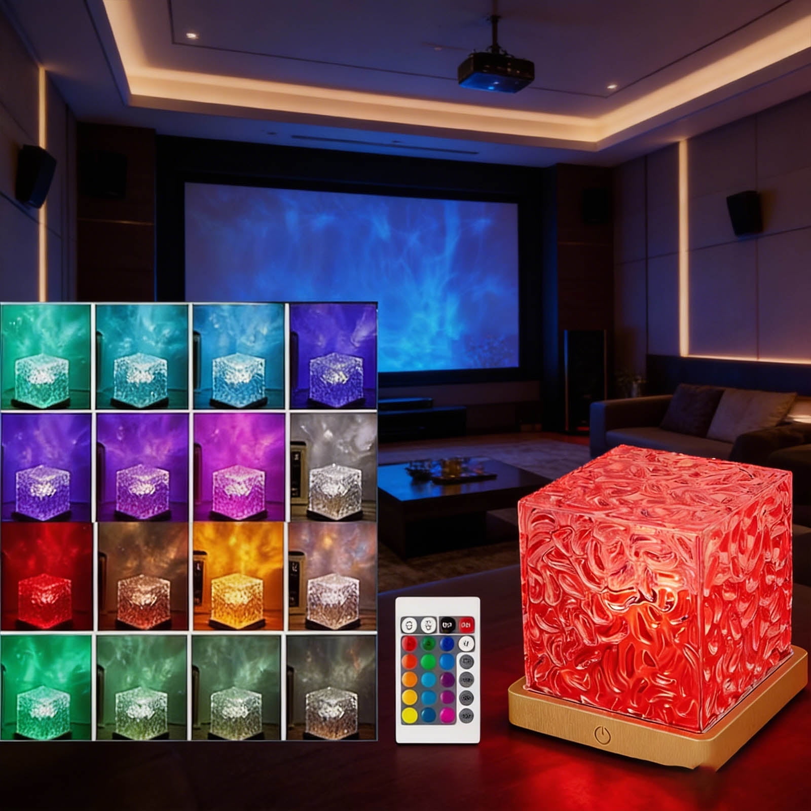 Aurora Ocean Wave Lights Projector Corded,16 Colors Changing Light Touch Dimmable Mood Lighting, Remote Crystal Night Lamp with Dynamic Ripple Effect for Bedroom Playroom Decor Kids Teens Gifts