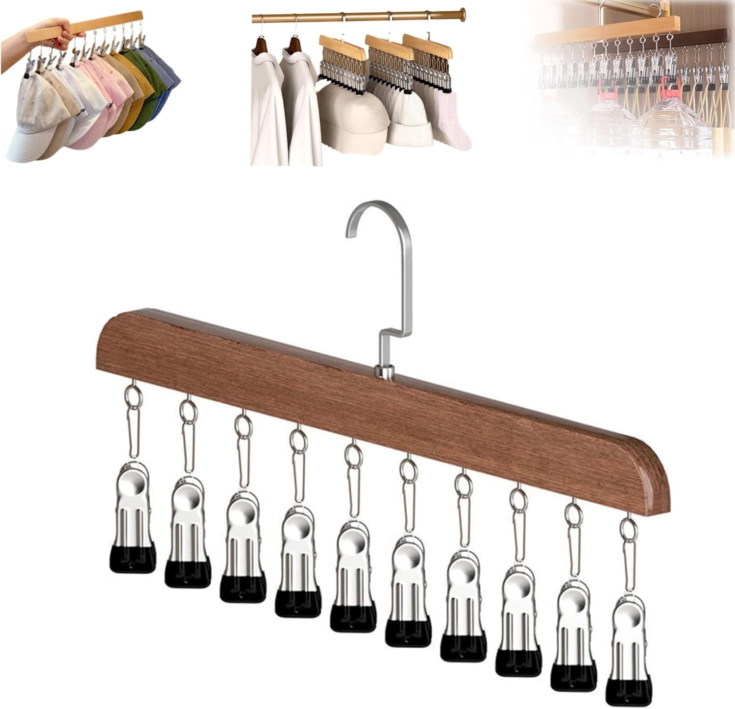 Closet Organizer with 10Clips, Space Saving Hanging Closet Organizer with 360° Rotating Hook, for Jeans, Legging, Shorts, Hats, Socks, Scarves