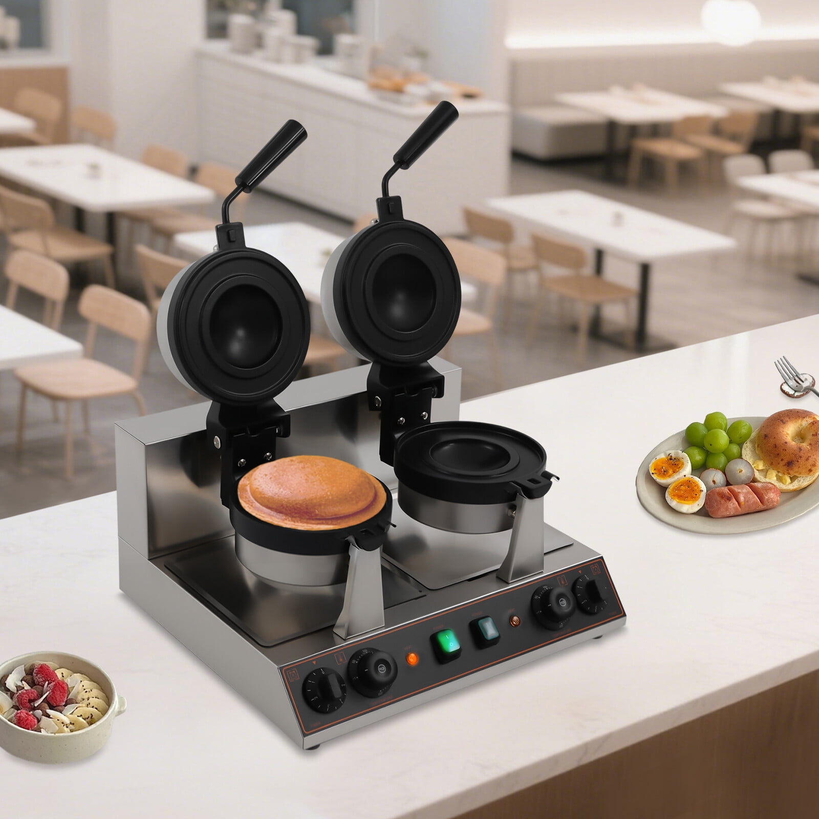 Commercial Dual Panini Press Sandwich Maker Grill Electric Burger Toaster Hamburger Sandwich Press 180° Rotary Heating w/Time Temp Control for Home Kitchen Restaurant Snack Dessert