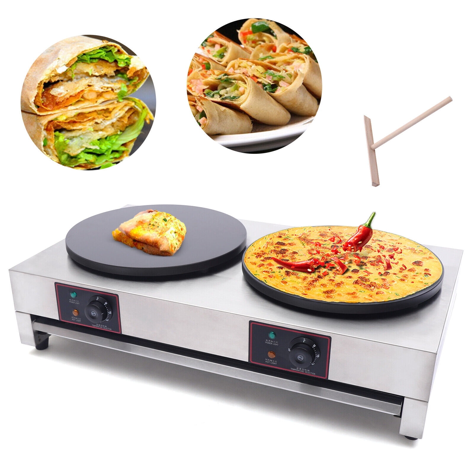 Commercial Electric Crepe Maker 16" Pancake Machine, Double Hotplate Non-Stick Counter Stove