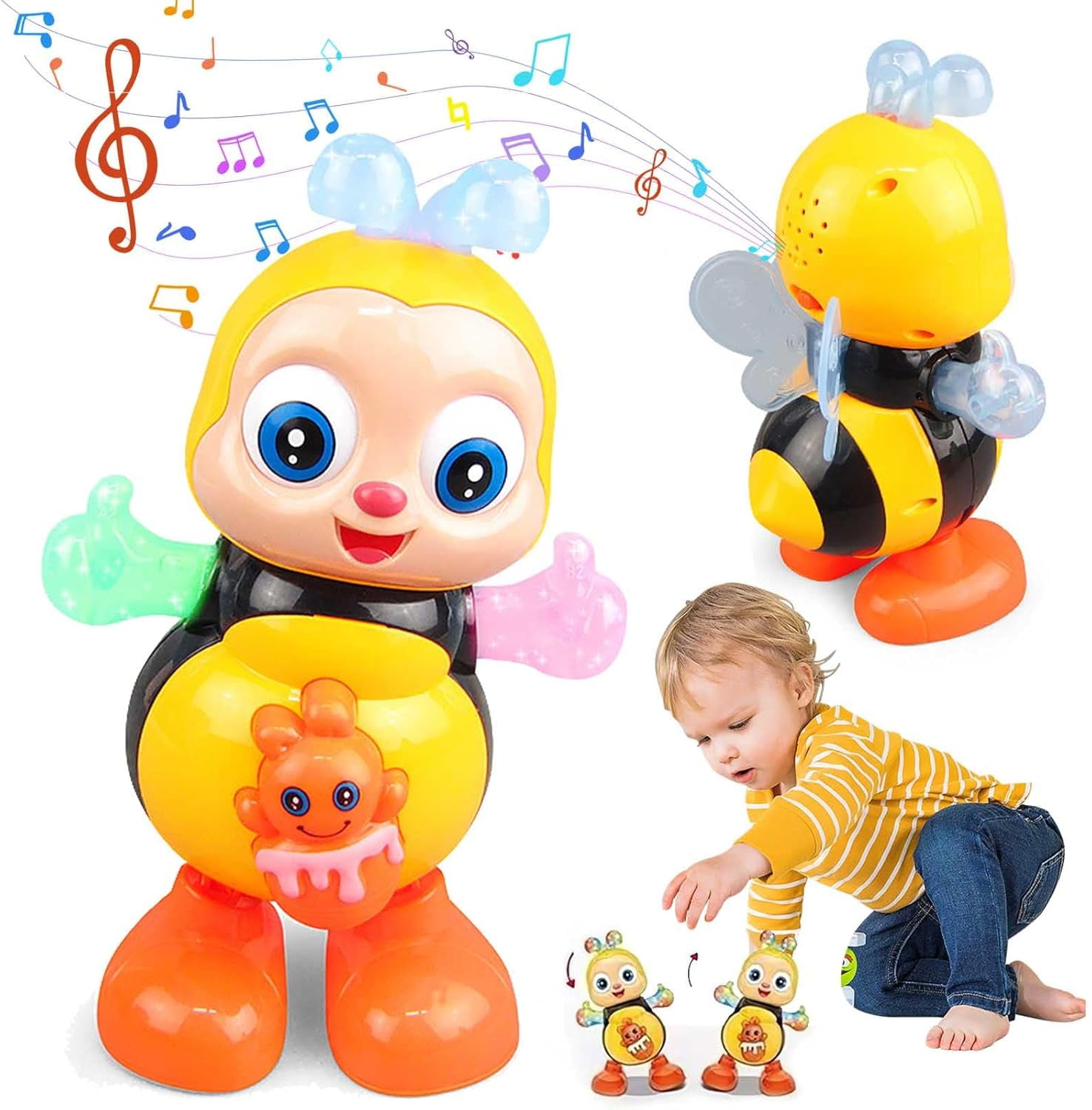 Dancing Bee Toy, Musical Interactive Bee with Lights & Music and Wiggling Bee Toy with Moving Eyes, Educational Cartoon Toy with Swinging Motion