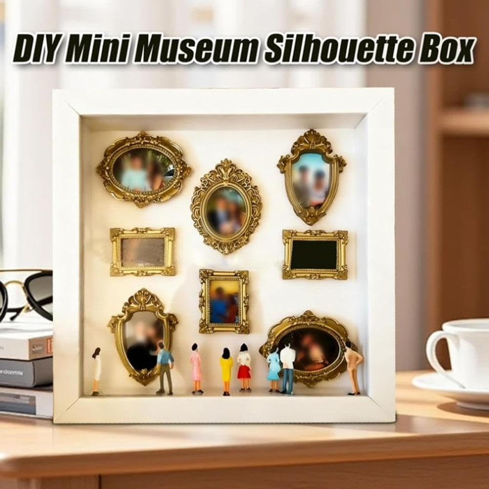 DIY Mini Museum Silhouette Box, 9.8” Creative Memory Display Kit with Mini Figurines and Gold Frames, A Meaningful Gift for Valentine's Day, Wedding Anniversary