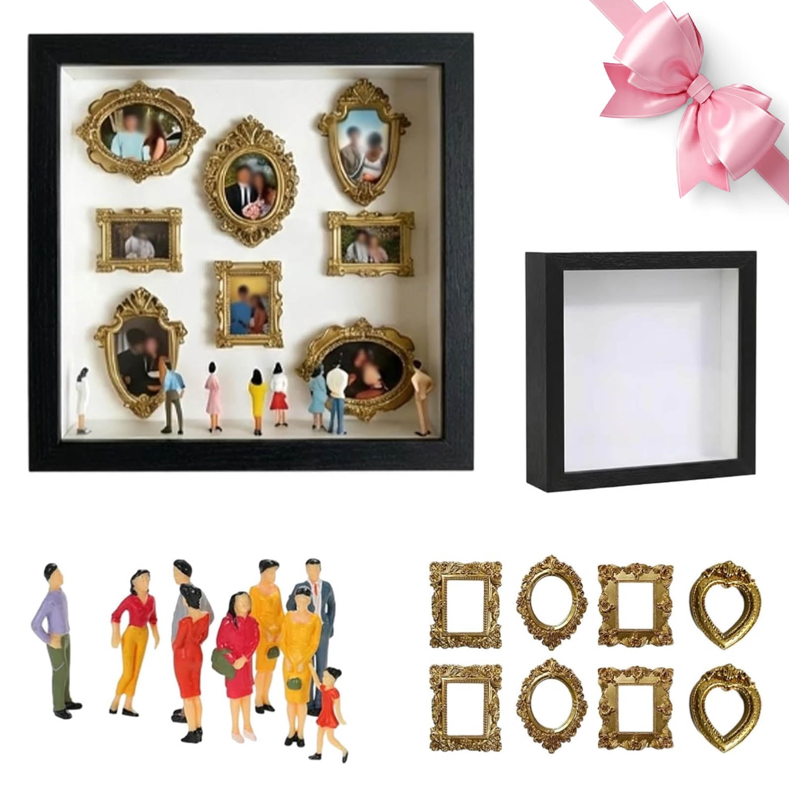 DIY Mini Museum Silhouette Box, 9.8” Custom Shadow Box Frame Kit with Miniature Figurines, Personalized Photo Display Memory Decor for Valentine's Day & Anniversaries