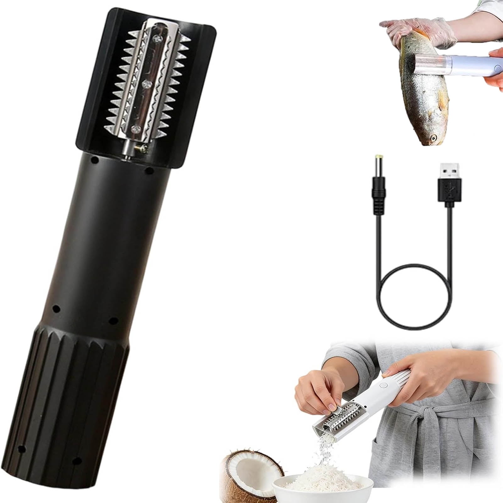 Electric Coconut Grater, Cordless Stainless Steel Rotating Roller with Anti-Splash Design for Efficient Coconut Processing, Easy-Clean Coconut Grater for Home Kitchen