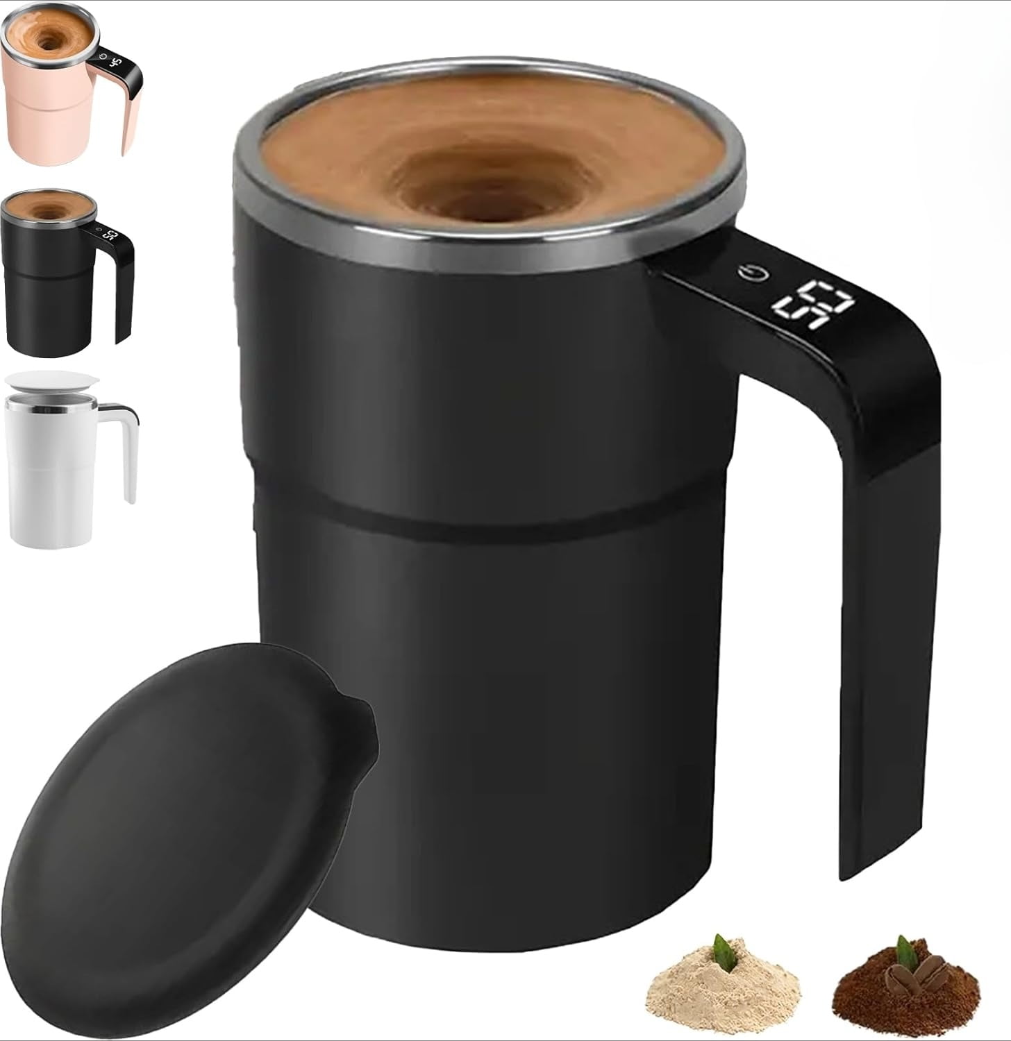 Electric Coffee Mug, 13oz Automatic Self-Stirring Stainless Steel Mug with Rechargeable Temperature Display & Lid for Coffee, Milk, Cocoa and Tea.