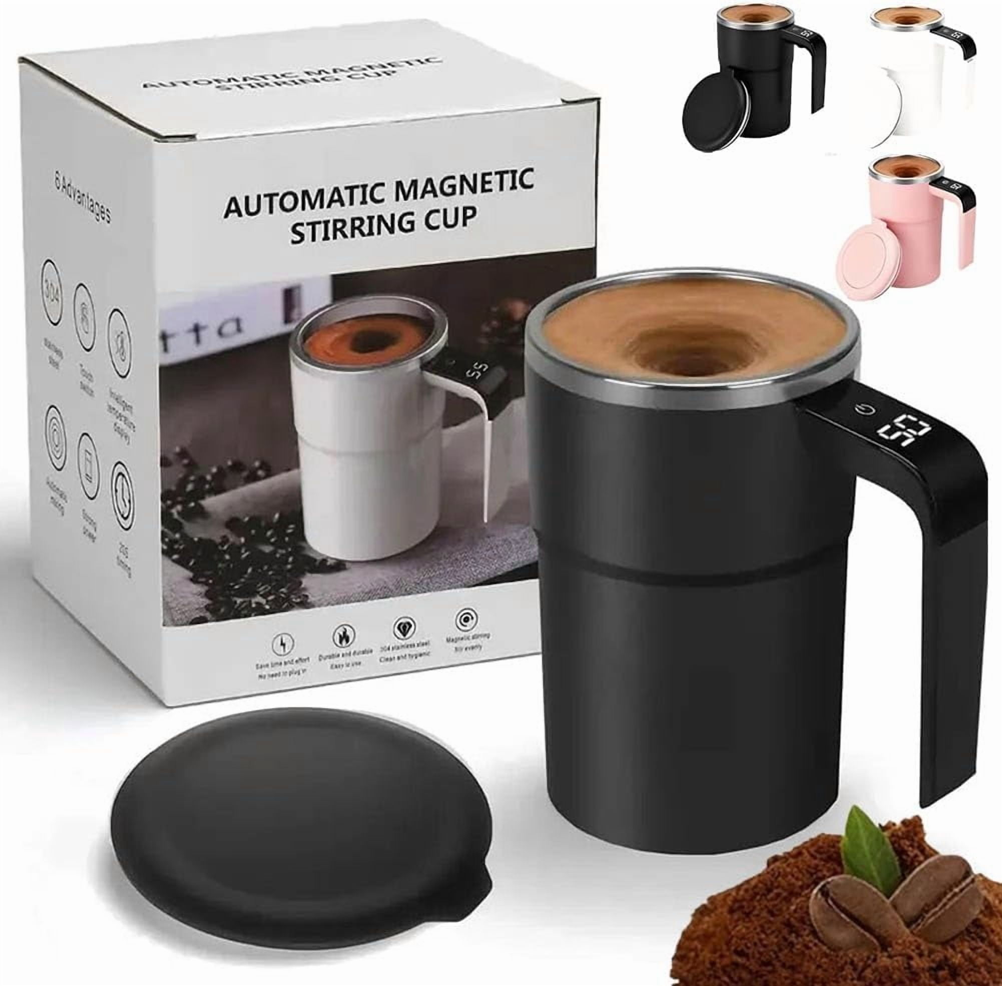 Electric Coffee Mug, 13oz Self Stirring Smart Mug with Temperature Display & Rechargeable Magnetic Stirring, Stainless Steel Automatic Mixing Cup for Coffee, Milk and Cocoa.