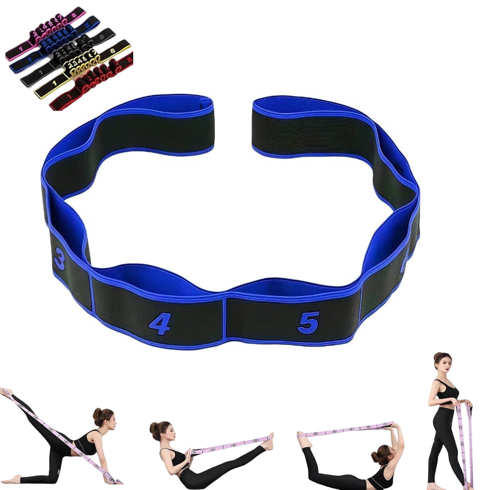 Fitness Resistance Band, 8 Segment Adjustable Pilates Yoga Band with Handles and Numbered Design for Full Body Stretching and Shaping