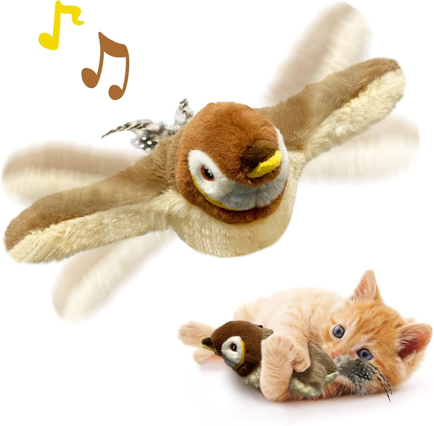 Flying Bird Cat Toys, 2026 New Interactive Chirping Bird Toy with Flapping Wings (No Flying), Touch Activated Electric Sparrow for Indoor Cats