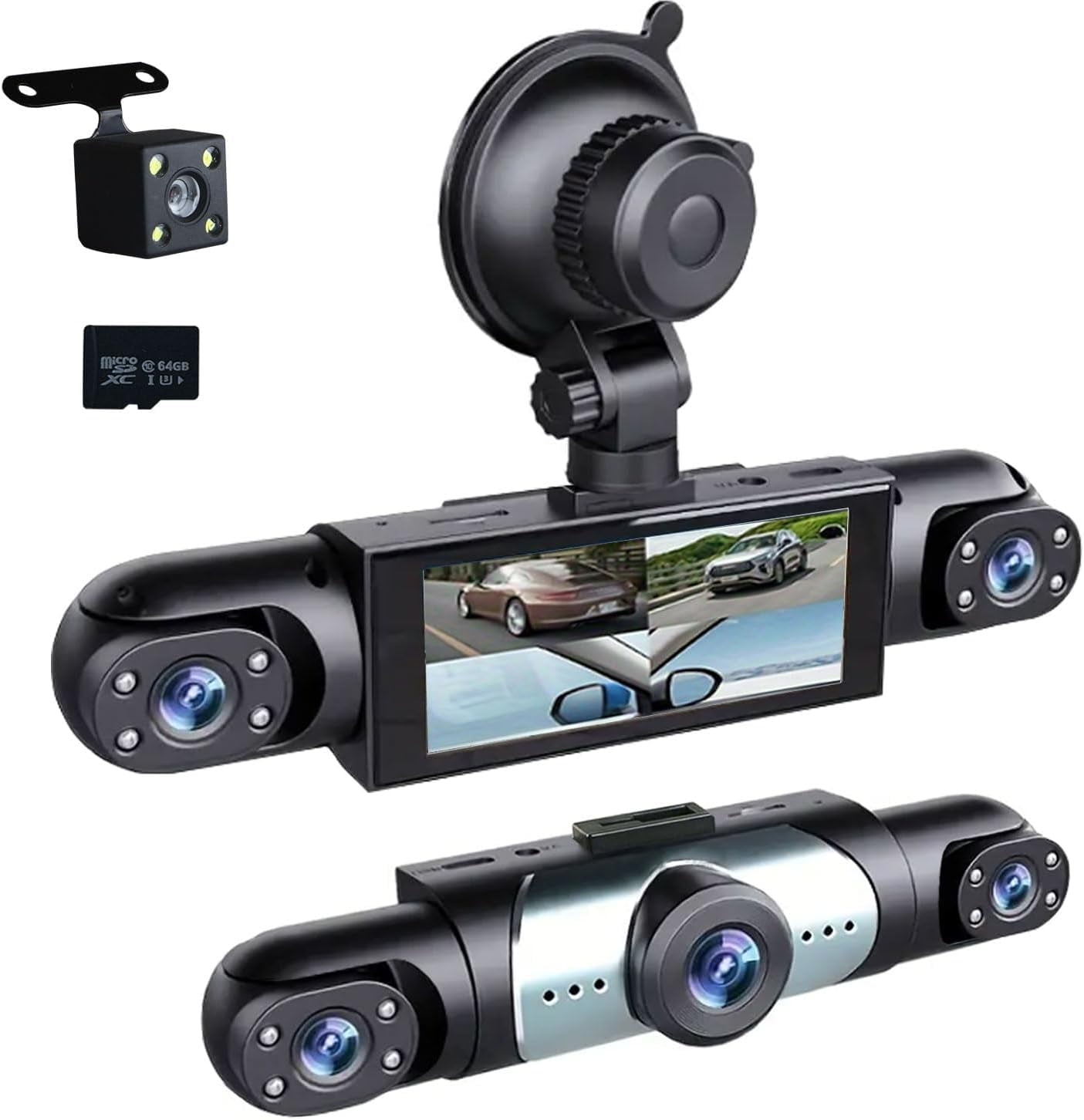 Full View Car Dashcam System, 360° 4 Channel Dash Cam Front Rear Left Right with Infrared Night Vision, 1080P Full HD Dash Camera for Cars Loop Recording & Parking Monitor.