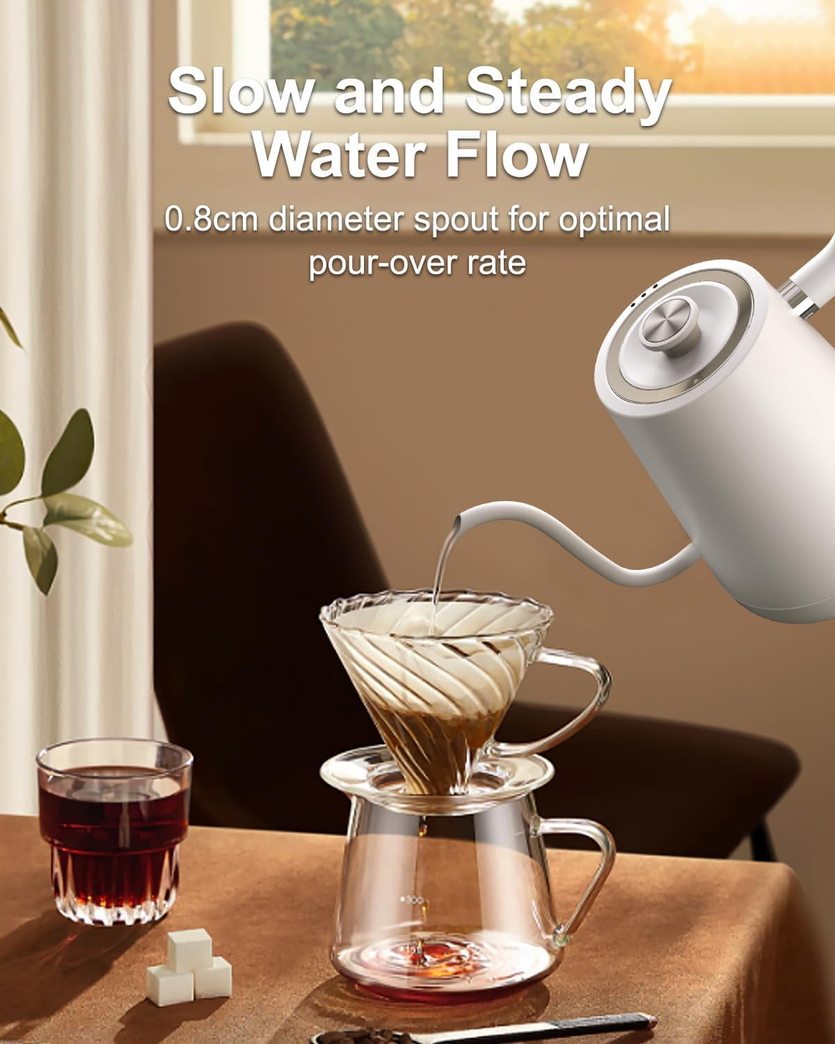 Gooseneck Electric Tea Kettle - 0.8L, 1000W, Matte White