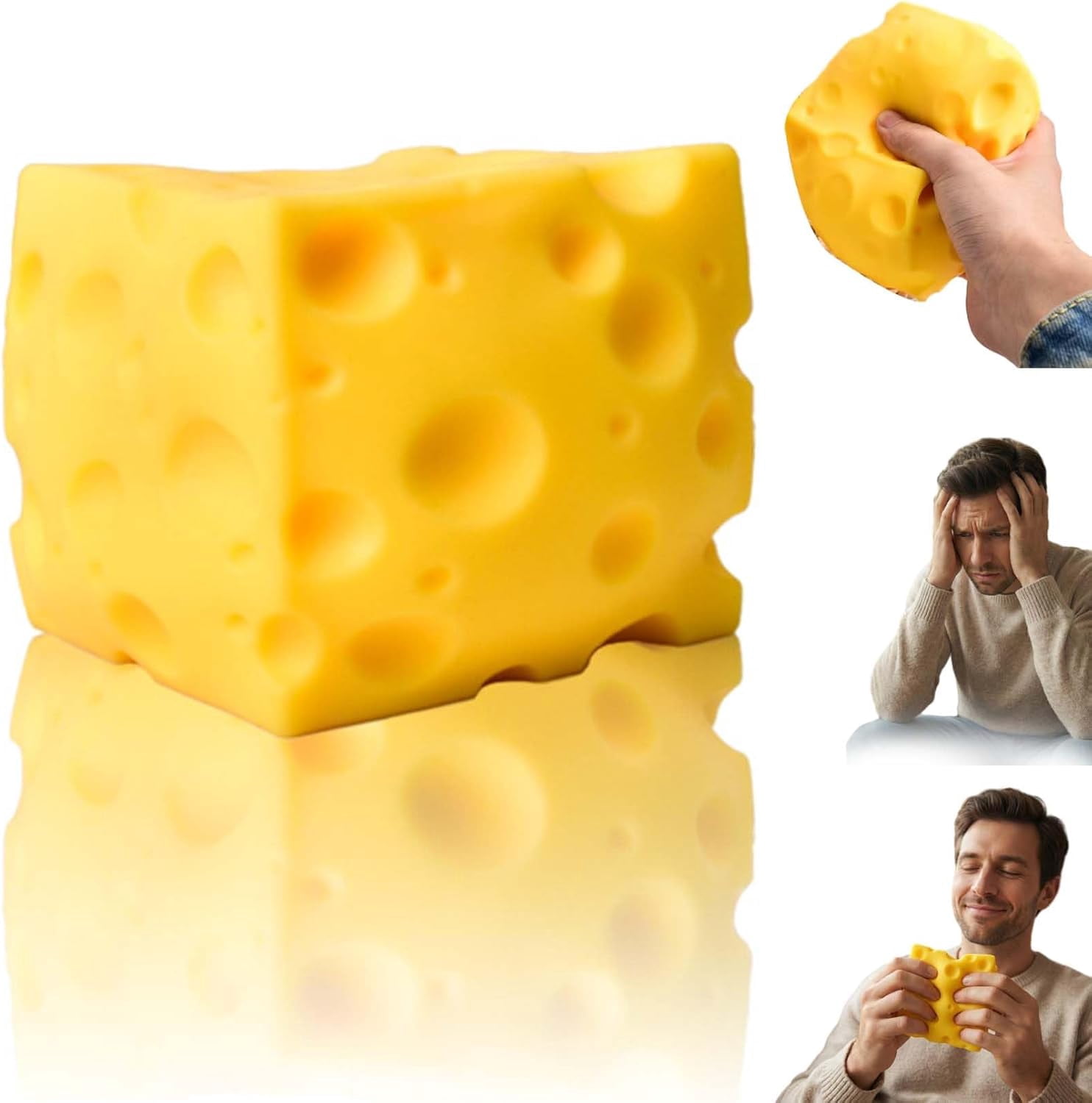 Huge Squish Cheese Cube Big, 3.93 in Extra Large Squeeze Cheese Stress Ball for Adults, Help for Relax Focus Stress Relief, Sensory Fidget Toys Favors Easter Basket Stuffers