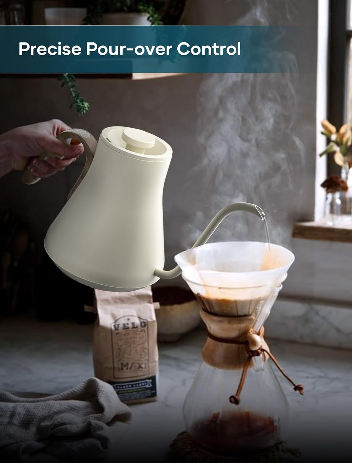 INTASTING Gooseneck Electric Kettle, 0.9L, Morandi White