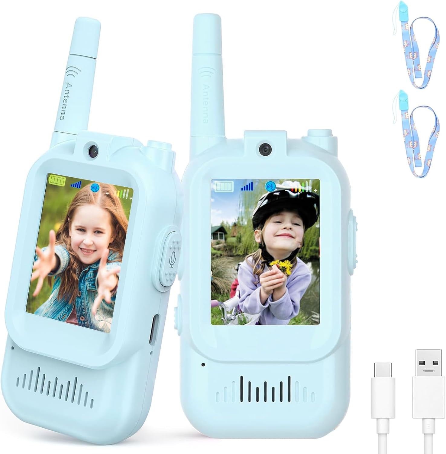 Kids Video Walkie Talkies Toys，Rechargeable, long-range calling, with HD camera and voice changer for Boys & Girls Ages 3-8 for Outdoor Play, Camping, Travel, Hiking（2pc）