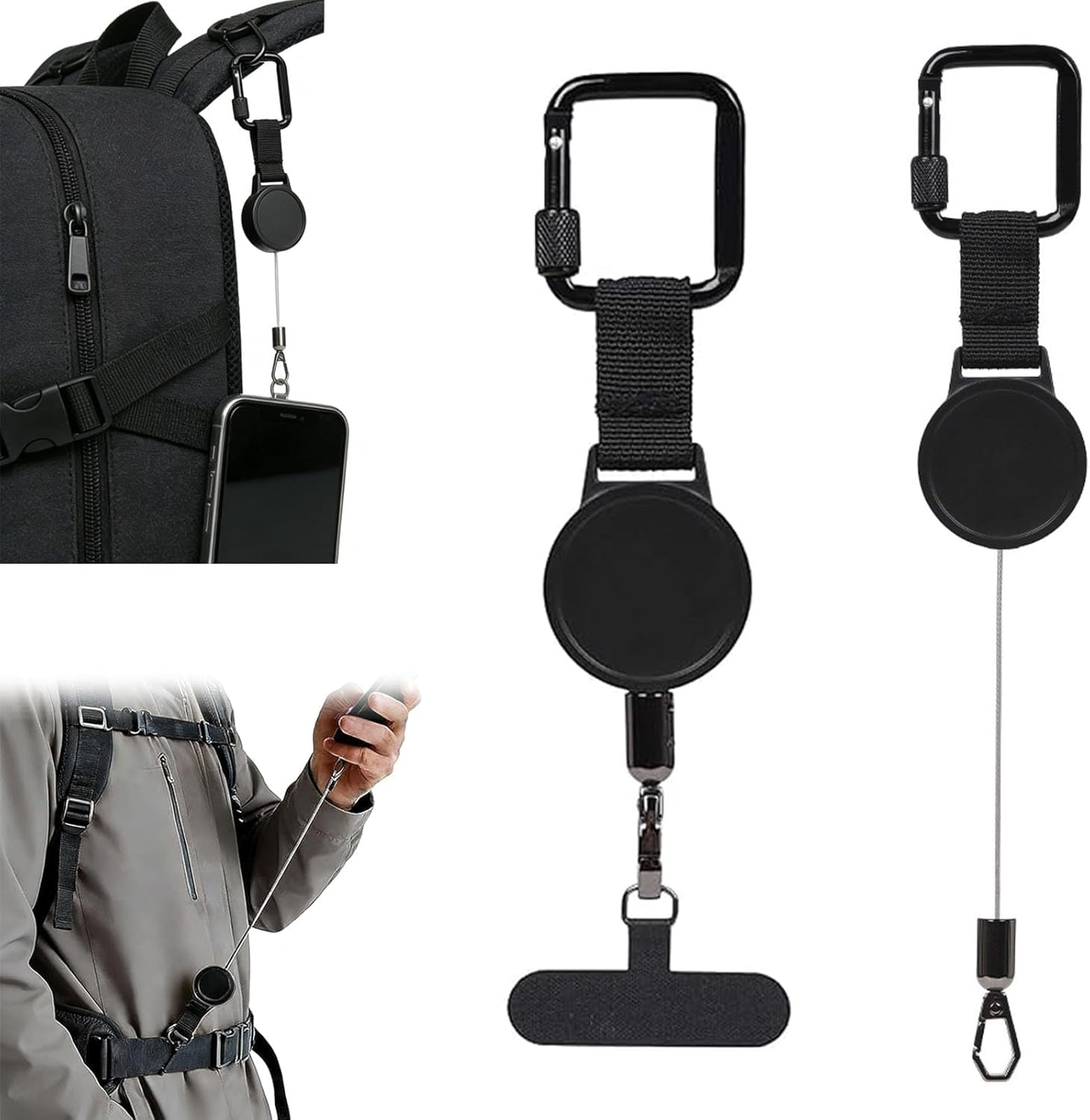 Outdoor Anti-Theft Retractable Phone Lanyard, Lightweight Adjustable Belt Tether with Steel Cable, Retractable Phone Holder for Hiking, Cycling, Music Festivals