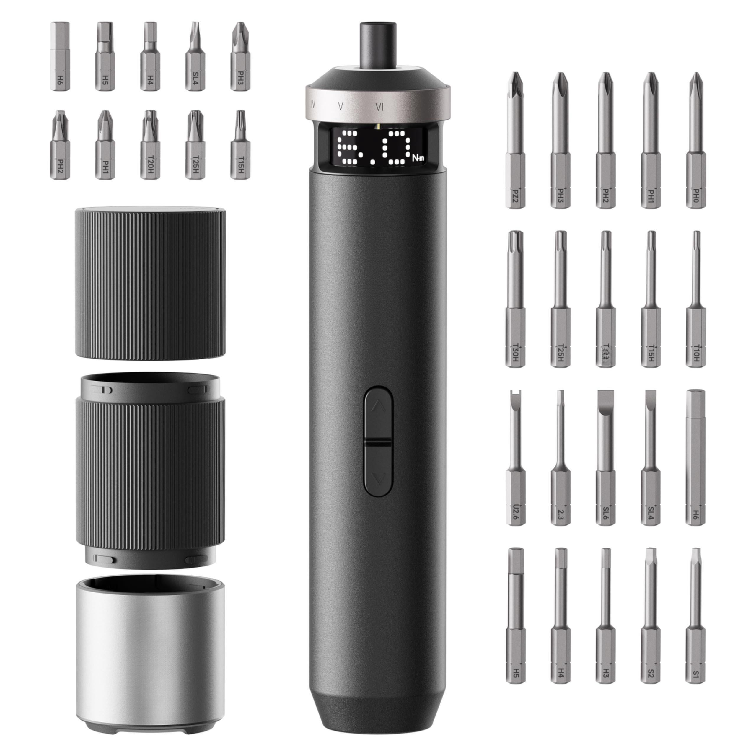 Pixeldrive Electric Screwdriver Smart Display 6 Torque Settings 0.5 To 6 N·m 1/4'' Hex 30 Bits Led Light 2000 Mah Rechargeable Cordless Set For Electronics Gadgets Men