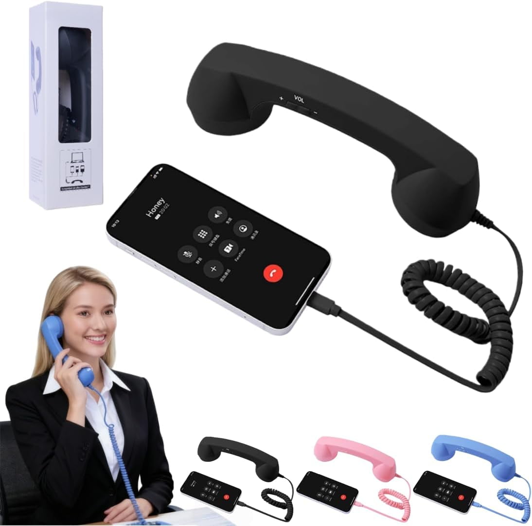 Retro Phone Handset，2026 New Wired plug-in handheld handset with microphone Landline，Type-C port，for Cell Mobile Video Conferences, Calls, Meetings
