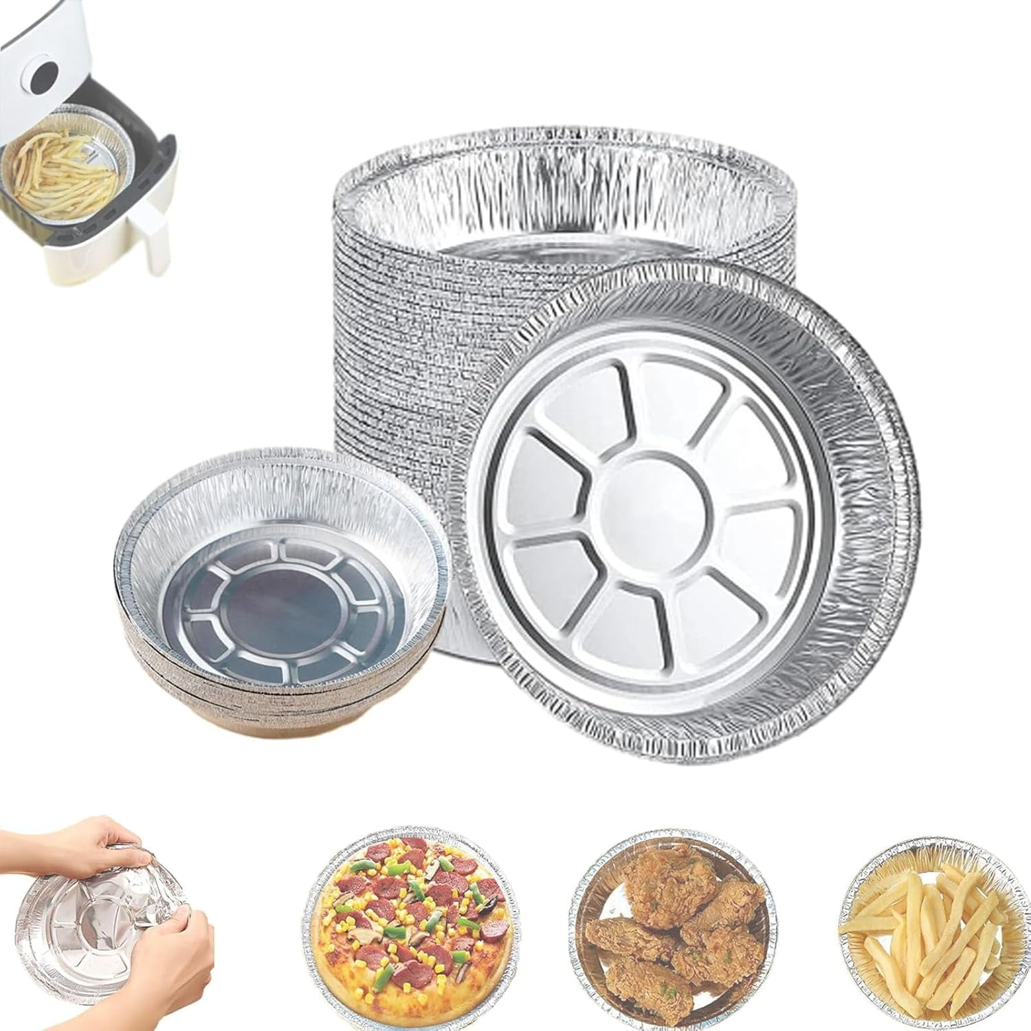 Reusable Aluminum Foil Air Fryer Liners, Non-Stick Round Oil-Proof Liners with Edge Binding for Air Fryer, Steamer Basket, Instant Pot, Oven & Grill