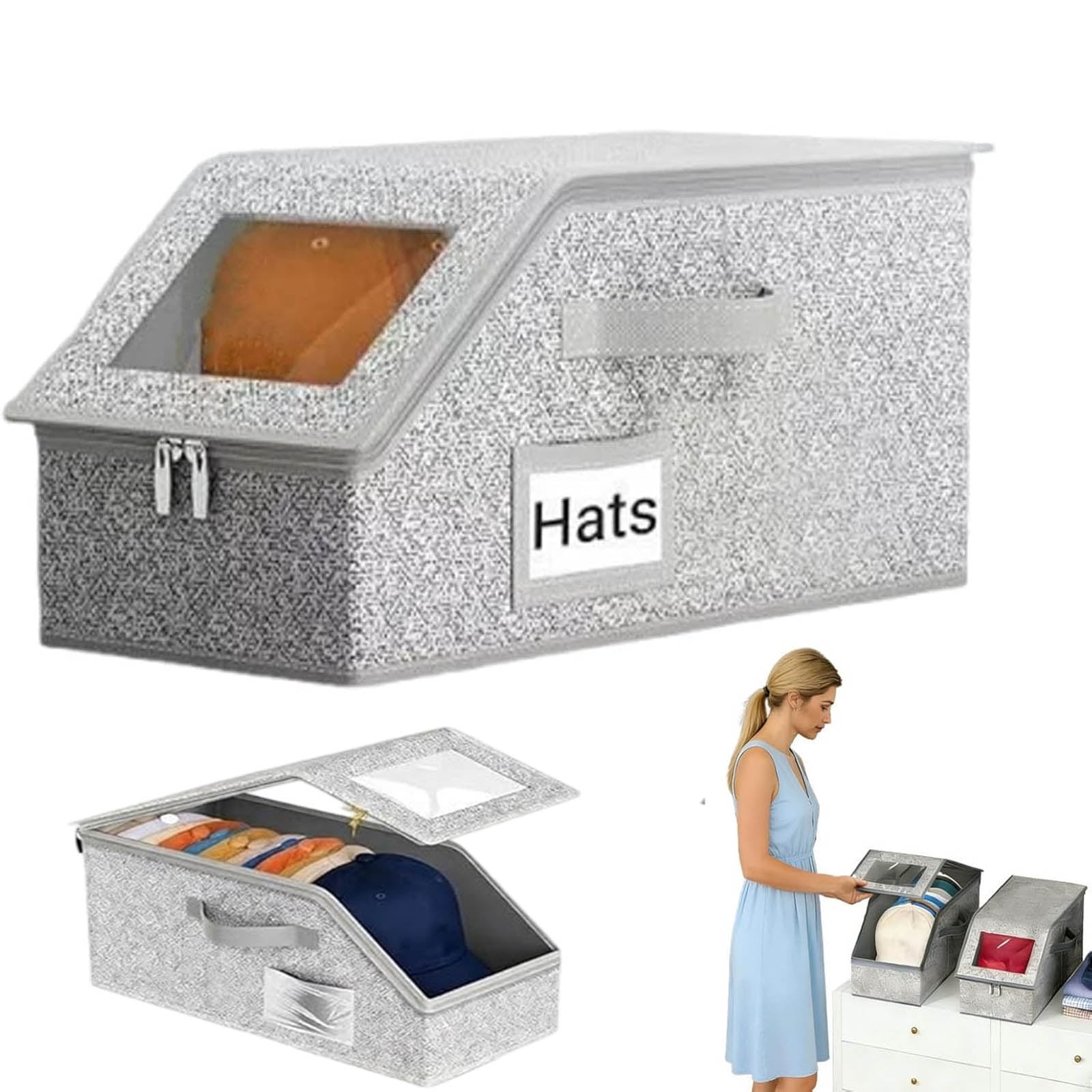 Stackable Hat Storage Boxes for Baseball Caps, Hat Organizer with Clear Window Lid & Flip-Top Access, Space-Saving Closet Organizer Holds Up to 24 Caps