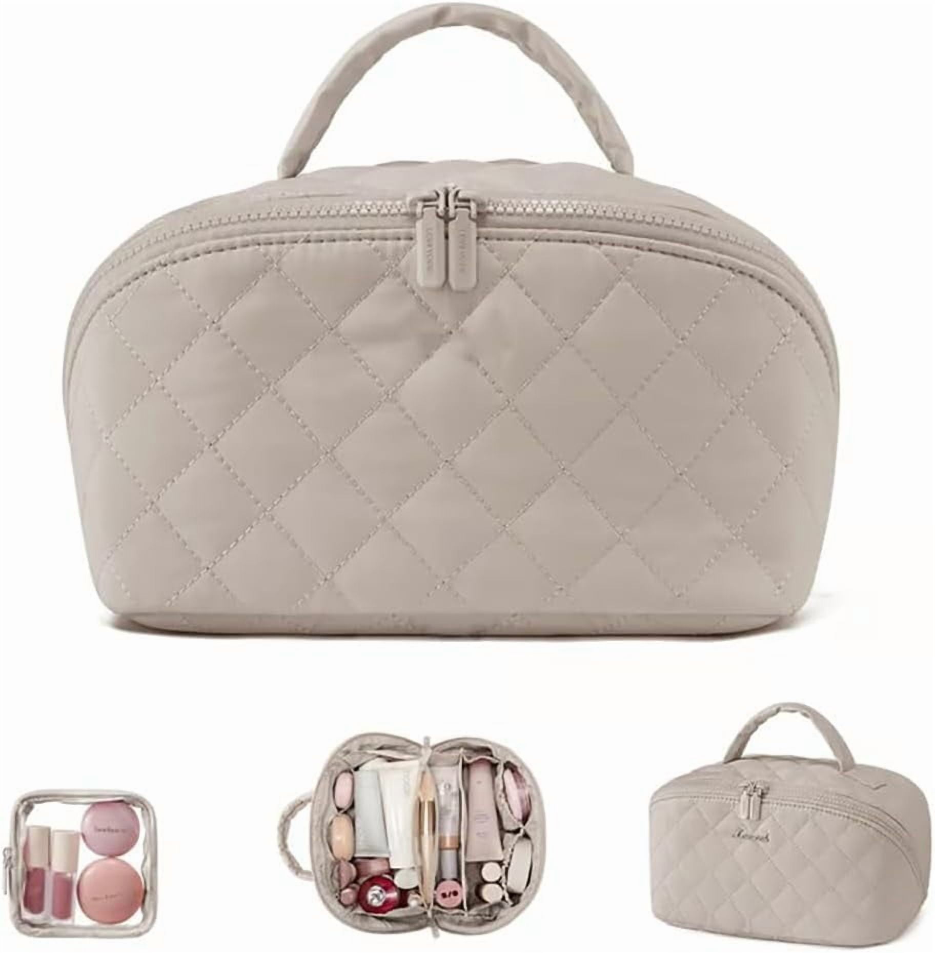 Travel Makeup Bag for Woman, Wide Open Lay-Flat Cosmetic Case, Spacious 180° Open Cosmetic Organizer for Toiletries & Brushes Large Capacity with Compartments