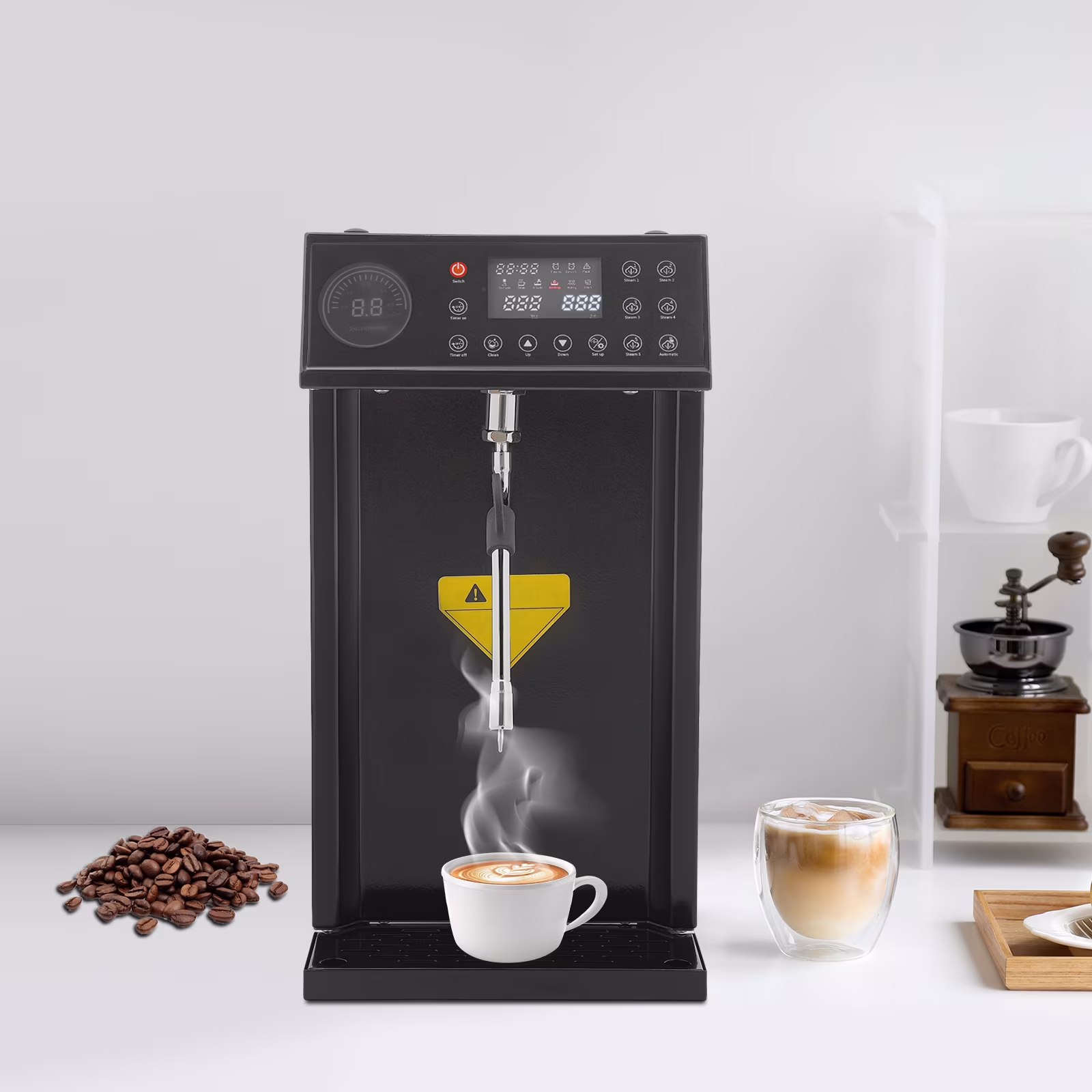 1300W Steam Milk Frother, Milk Steamer Machine, Steam Milk Foam Machine Black