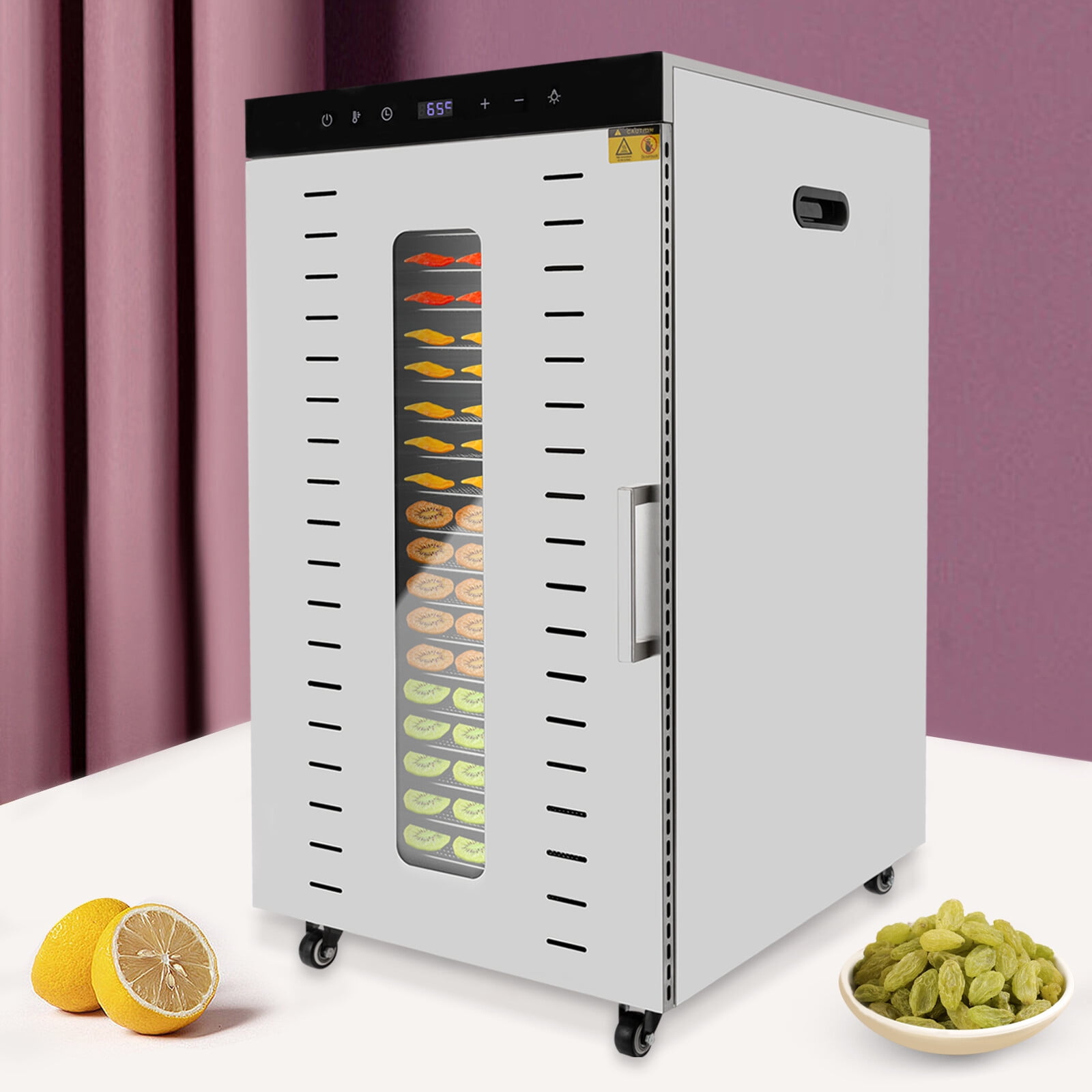 PEAKORA1700W 20 Trays Silver Stainless Steel Electric Food Dehydrator LED Light Digital Timer 18.3*22.4*34.6inch