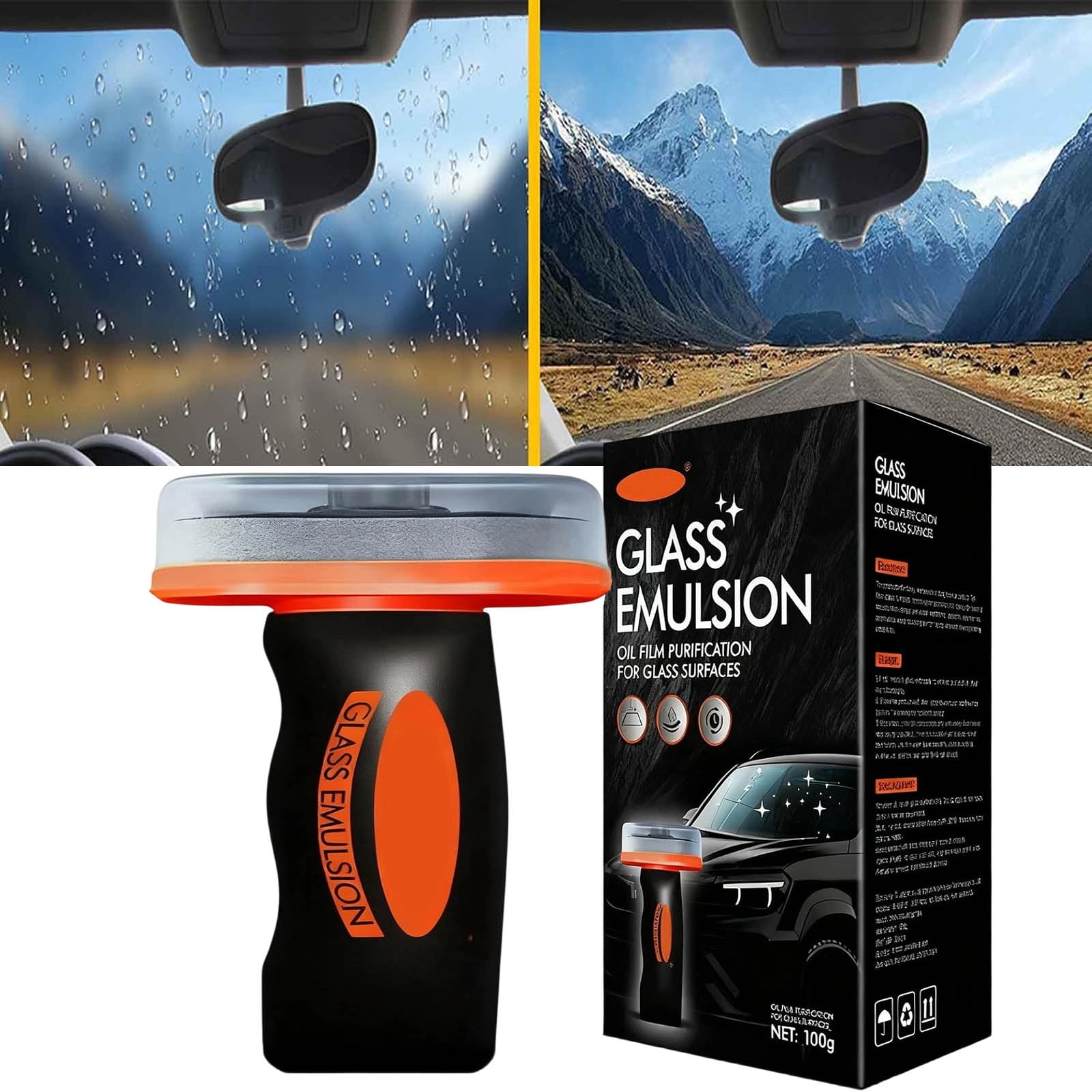 2026 New Glass Film Cleaning Brush, 3.4oz Oil Film Remover for Car Windows, Mirrors and Shower Screens, Improves Clarity for Safe Driving