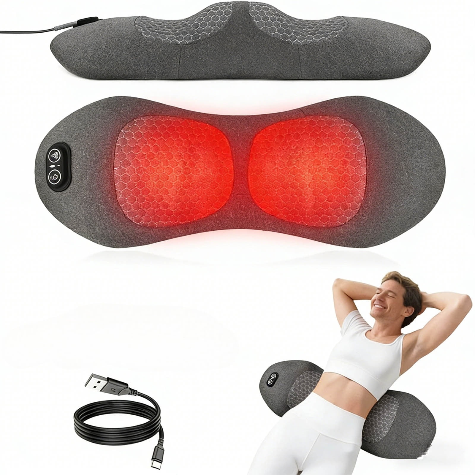 3 in 1 Back Massager, Electric Lumbar Support Pillow with Heat, Vibration and Traction for Deep Tissue and Lower Back Pain Relief, Waist Wedge Bolster