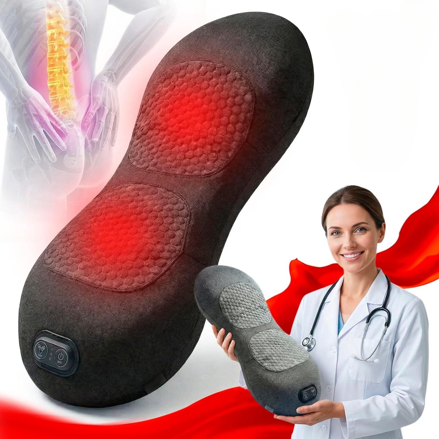 3 in 1 Back Massager for Neck Shoulder and Back, Triple Therapy Lumbar Traction Massager Pillow with Electric Lift, Heat and Vibration for Deep Tissue Relief