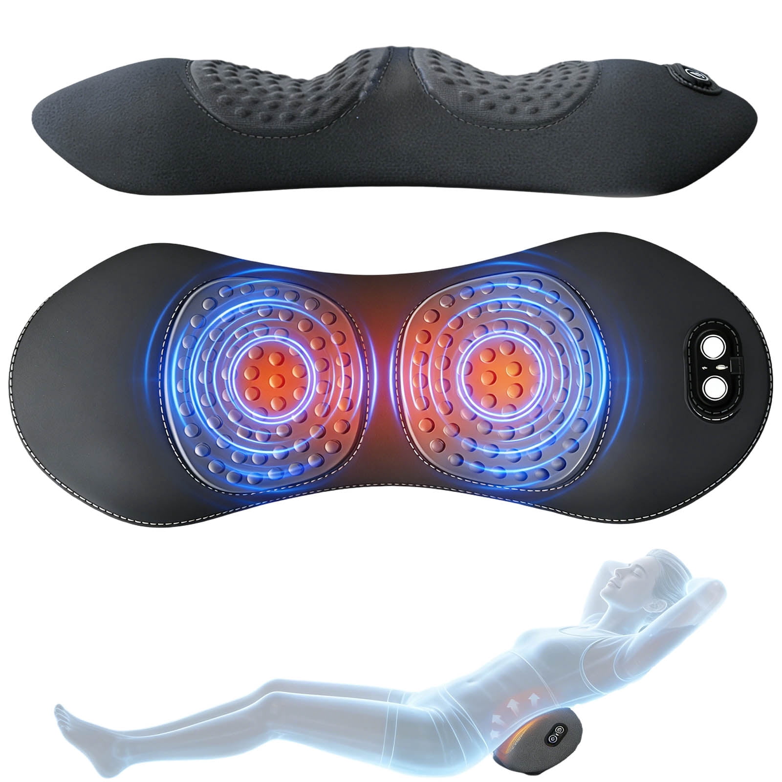 3 in 1 Back Massager, Electric Lumbar Support Pillow with Heat, Vibration & Traction, USB Cable, Adjustable Height for Office Home Use