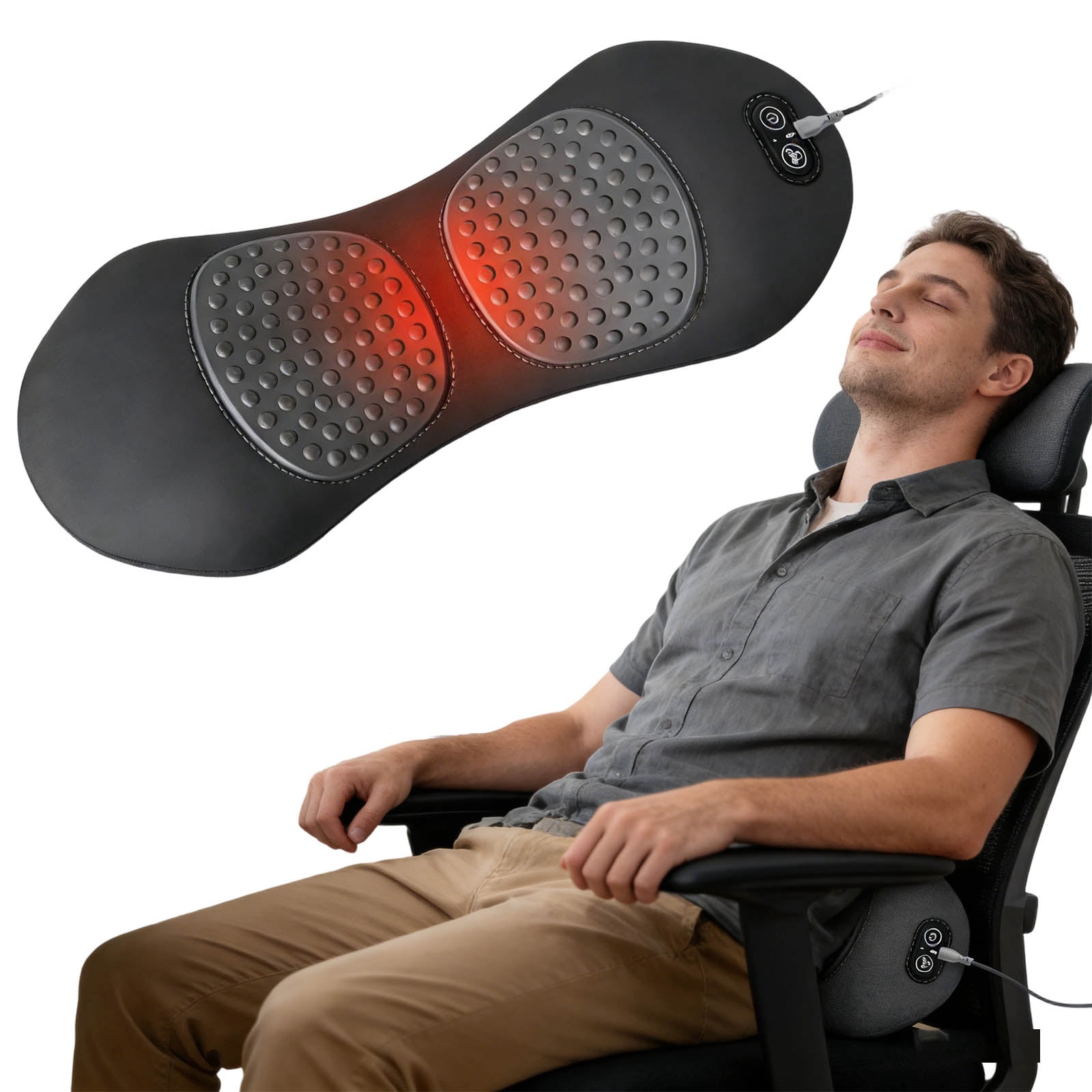 3 in 1 Back Massager, Electric Massager Pillow with Heat Vibration Traction for Adjustable Lumbar Support, USB Powered for Bed and Chair