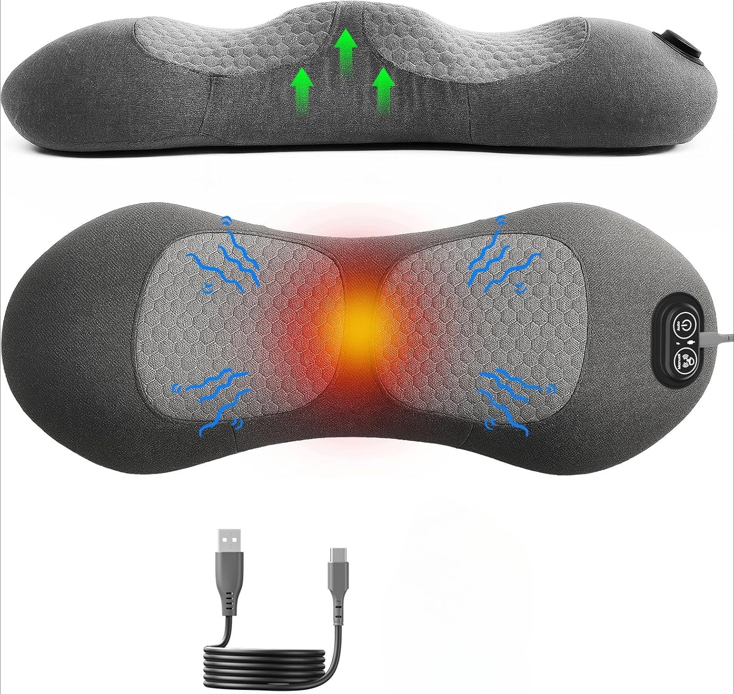 3 in 1 Electric Lumbar Support Pillow, Back Massager with Traction Lifting and Vibration Massage and Heat Compress for Deep Tissue Pain Relief