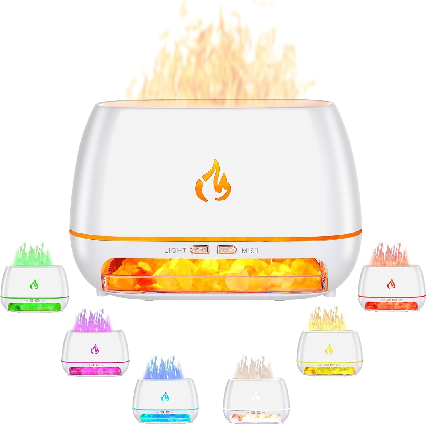 3-in-1 Ultrasonic Essential Oil, Himalayan Salt Lamp, 7 Colors Changing Simulation Flame Humidifier, 6.76OZ Wood Grain Aroma Diffuser with Auto Shut-Off for Bedroom, Office