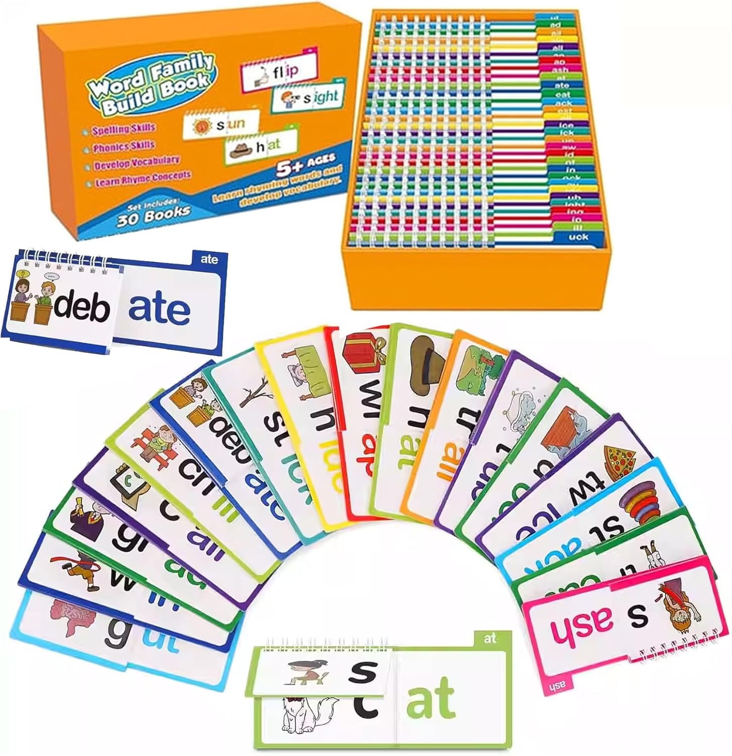 30 Read and Rhyme Flip Books, Phonics & Sight Words Flash Cards, ABC Vocabulary Interactive Reading Flip Books, Classroom Homeschool Preschool Learning Activity.