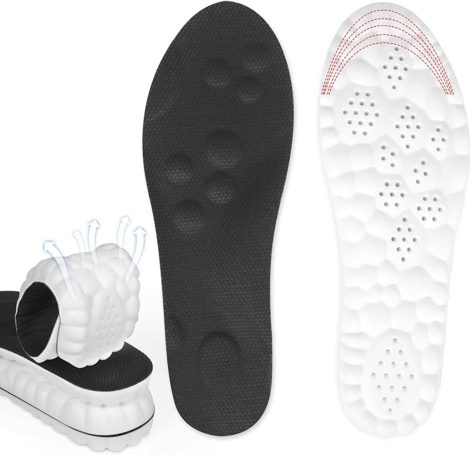 4D Memory Foam Cloud Footstr Insoles, Insoles for Men & Women with Arch Support - Shock Absorption Soft Anti-Fatigue Inserts to Relieve Foot Pain & Fatigue