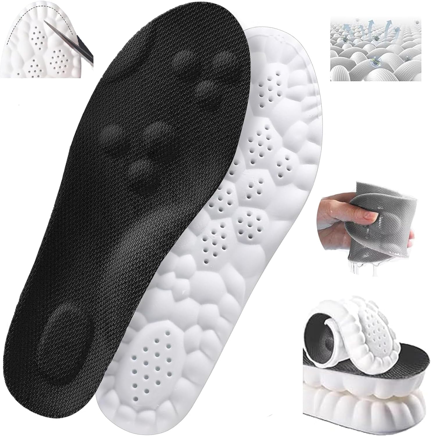 4D Memory Foam Cloud Footstr Insoles - Super Soft U-Shape Arch Support Cloud Insoles for Men & Women, Unisex Trim-to-Fit Anti-Fatigue Shock Absorption Inserts for Foot Pain Relief