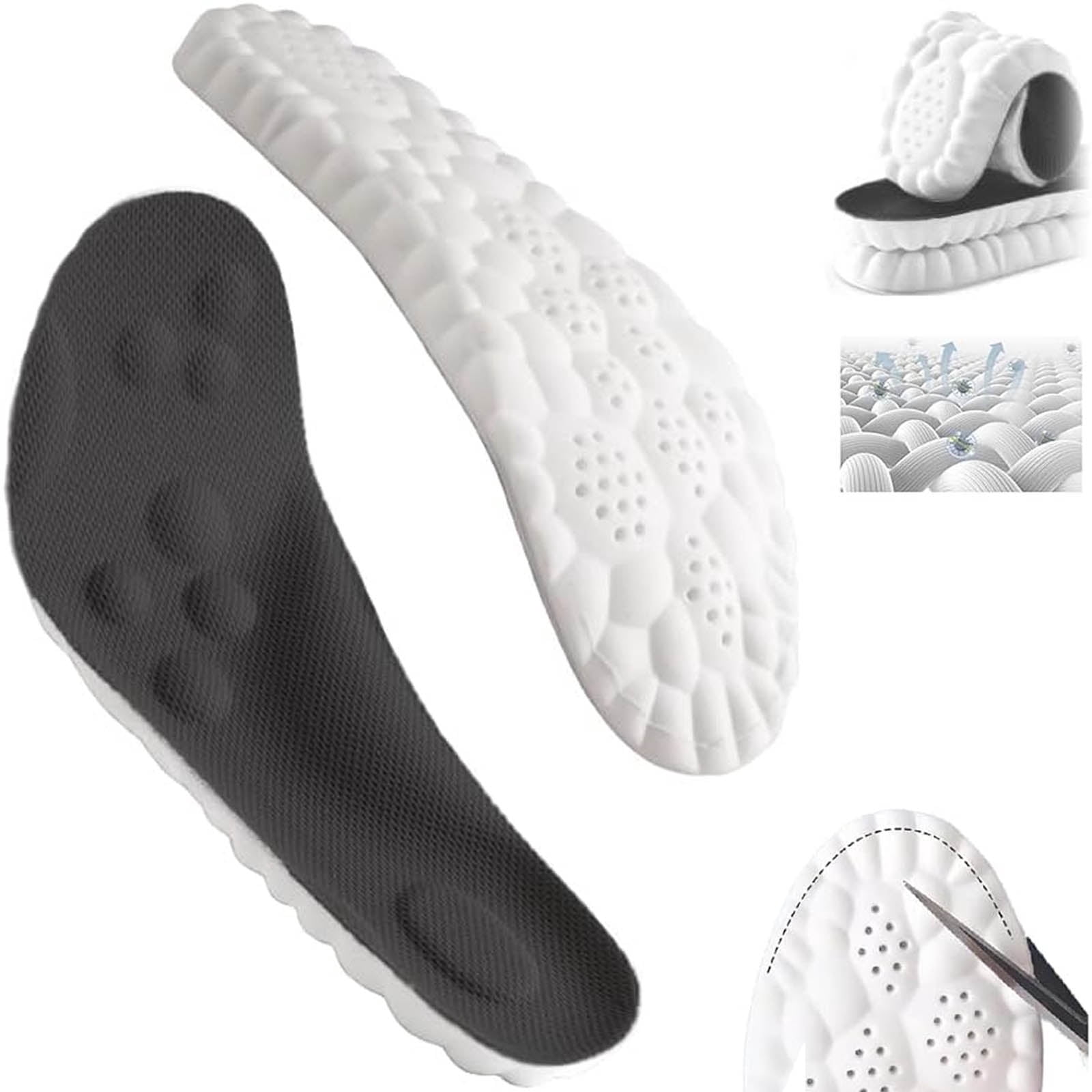 4D Shoe Cloud Insoles for Men Women, Super Soft Memory Foam Insoles with Shock Absorption and Arch Support, Orthotic Inserts for Work Boots & Sports Shoes